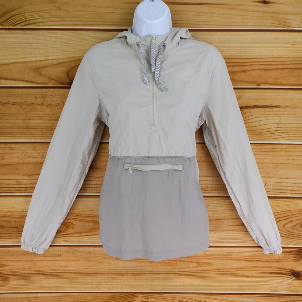 Thread & Supply Windbreaker 1/4 Zip Jacket Hooded Womens Sz S Gray Zipped Pocket